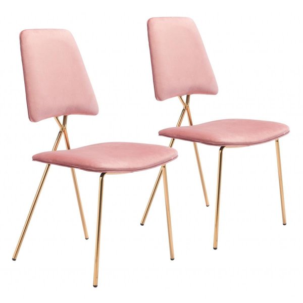 Homeroots 35.8 x 19.7 x 21.9 in. Lux Pink Velvet & Gold Dining or Accent Chairs 389828